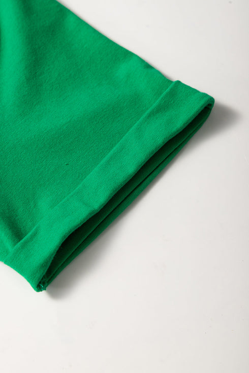 Soft Stretch Solid Crew Neck Rolled Cuff Relaxed Tee